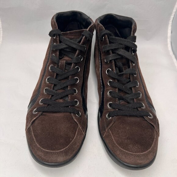 PRADA High Top laced Up Sneaker Suede Brown size 10.5 - Picture 5 of 14